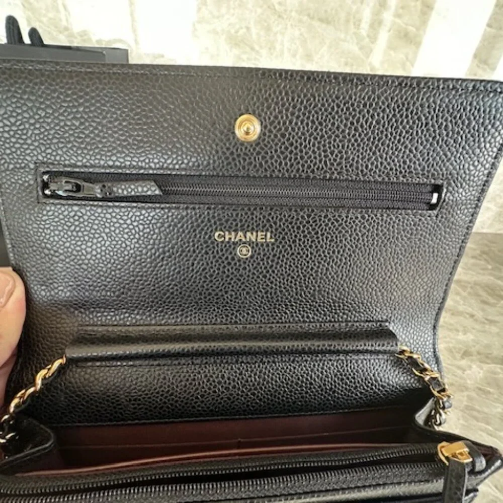 Chanel Lambskin Caviar Black Wallet On Chain Gold Hardware - Picture 11 of 15